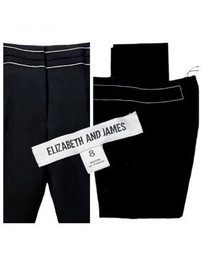 NWT ELIZABETH AND JAMES Black Phillip Straight Leg Pants White Top Stitching 8